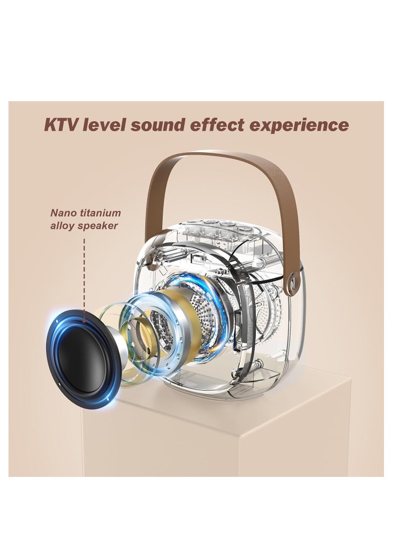 SYOSI Mini Karaoke Machine, Rechargeable Microphone Speaker Set, Karaoke System Speaker with 2 Wireless Microphones and LED Dynamic Flash, Karaoke Machine for Home Party Birthday Present （Off-White） - Image 2