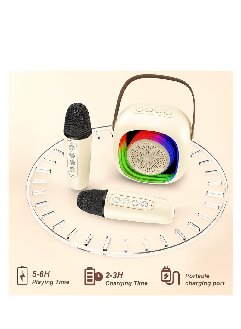 SYOSI Mini Karaoke Machine, Rechargeable Microphone Speaker Set, Karaoke System Speaker with 2 Wireless Microphones and LED Dynamic Flash, Karaoke Machine for Home Party Birthday Present （Off-White） - Image 5