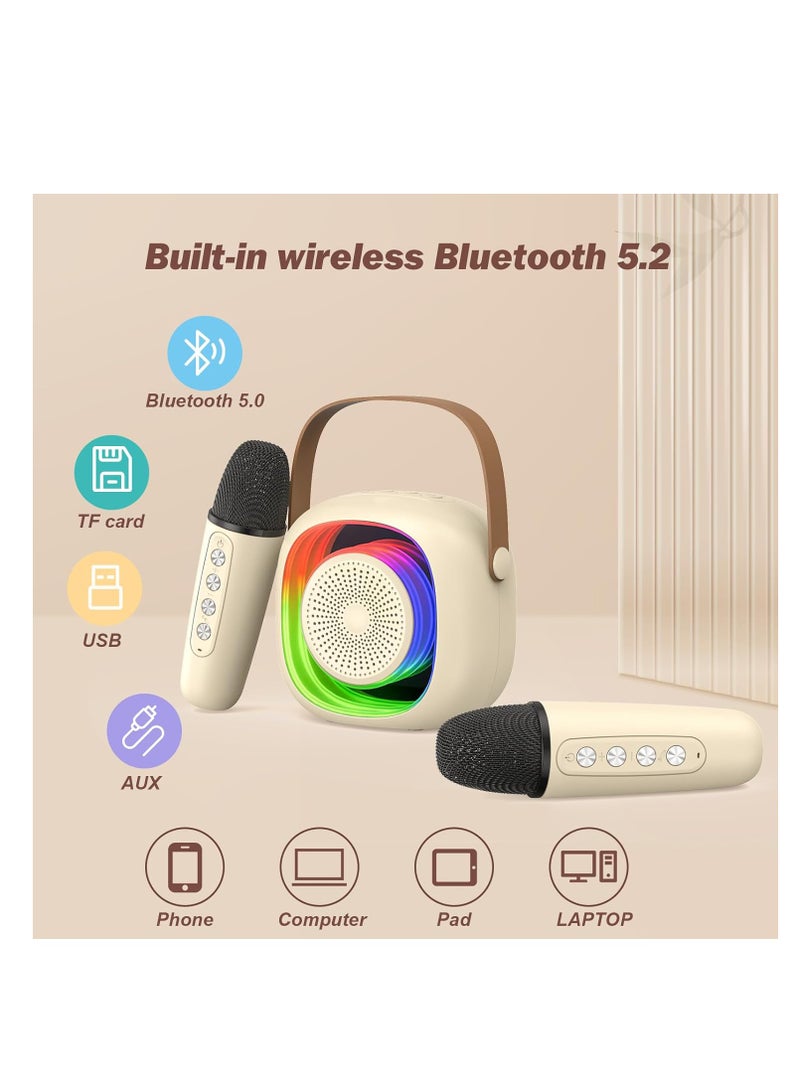 SYOSI Mini Karaoke Machine, Rechargeable Microphone Speaker Set, Karaoke System Speaker with 2 Wireless Microphones and LED Dynamic Flash, Karaoke Machine for Home Party Birthday Present （Off-White） - Image 3