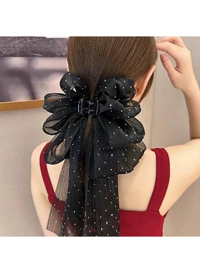 Samyak 2 Pcs Fashion Hair Claw with Long Tail Ribbon Big Bow Hair Clutcher Accessory For Women & Girls - Image 3