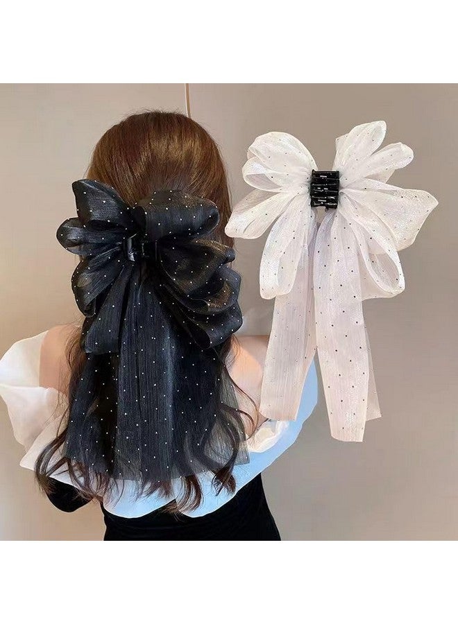 Samyak 2 Pcs Fashion Hair Claw with Long Tail Ribbon Big Bow Hair Clutcher Accessory For Women & Girls - Image 2