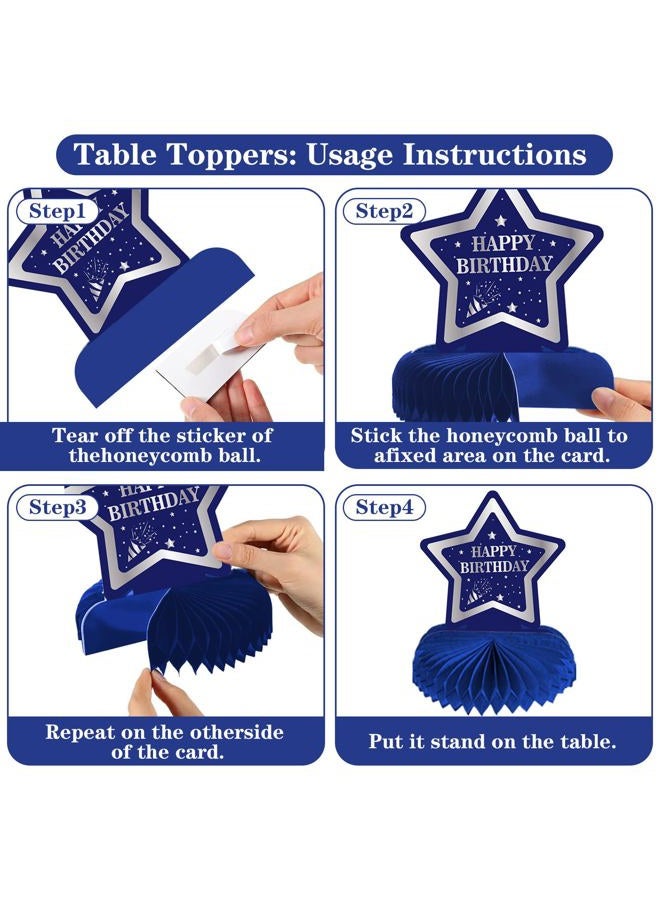Nigifter 20th Birthday Decorations Blue and Silver for Boys Girls, Happy Birthday Balloons Set for Boys Girls with Bday Tablecloth Banner Honeycomb Centerpieces Table Toppers Swirls for 20th - Image 3