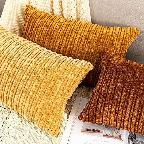 UGS UGASA UGASA Corduroy Striped Soft Soild Decorative Throw Pillow Covers Set Cushion Cases Pillowcases for Sofa Bedroom, 2 Pcs, 12x20inch, Brown - Image 3