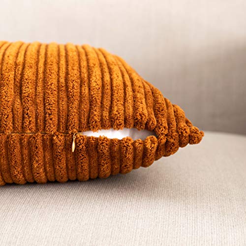 UGS UGASA UGASA Corduroy Striped Soft Soild Decorative Throw Pillow Covers Set Cushion Cases Pillowcases for Sofa Bedroom, 2 Pcs, 12x20inch, Brown - Image 5
