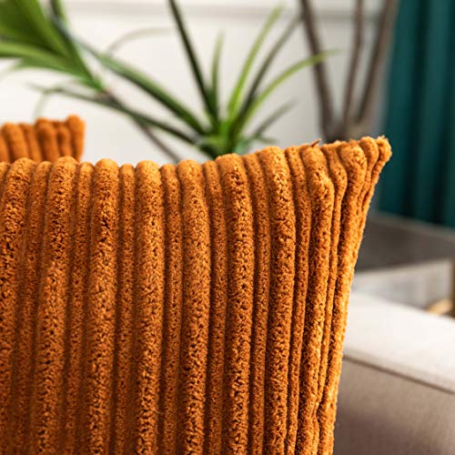 UGS UGASA UGASA Corduroy Striped Soft Soild Decorative Throw Pillow Covers Set Cushion Cases Pillowcases for Sofa Bedroom, 2 Pcs, 12x20inch, Brown - Image 4