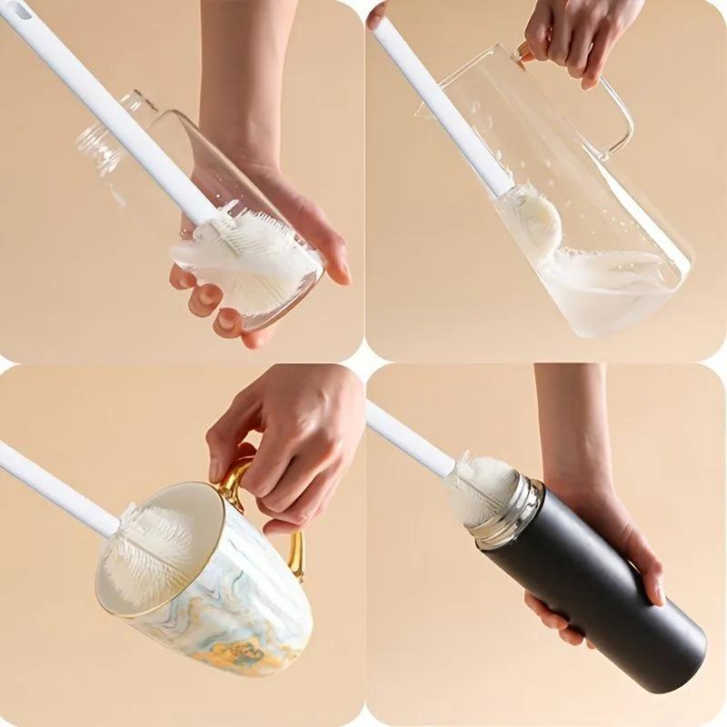 Bottle Cleaning Brush 31.6 x 30 x 5 Cm White Silicone - Reusable Bristles For Narrow Containers - Long Handle For Hard-To-Reach Areas For Home Office Everyday Dishwashing - Image 2