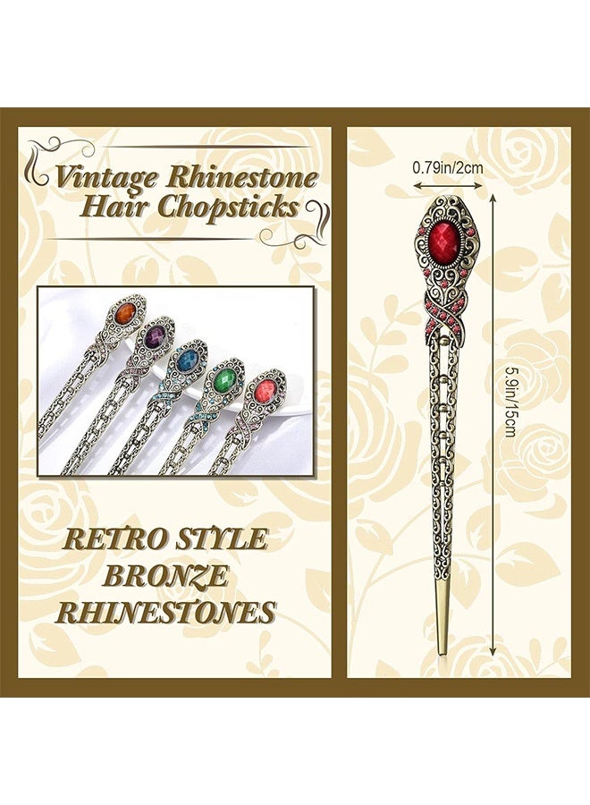 Quantum 5 PCS Hair Clip, Vintage Chinese Hair Sticks Rhinestone Hair Accessories, Chinese Vintage Rhinestone Hair Chopstick Multicolour for Weddings Parties and Events - Image 2
