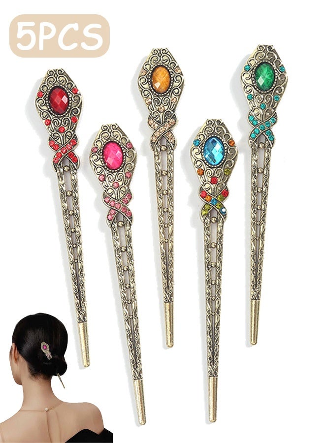 Quantum 5 PCS Hair Clip, Vintage Chinese Hair Sticks Rhinestone Hair Accessories, Chinese Vintage Rhinestone Hair Chopstick Multicolour for Weddings Parties and Events - Image 1