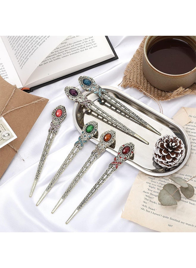 Quantum 5 PCS Hair Clip, Vintage Chinese Hair Sticks Rhinestone Hair Accessories, Chinese Vintage Rhinestone Hair Chopstick Multicolour for Weddings Parties and Events - Image 5