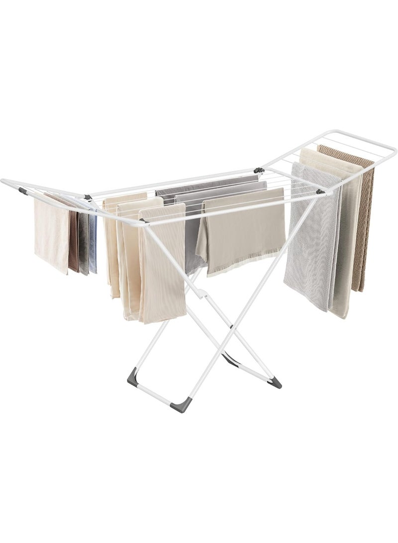 Amber Home Clothes Drying Rack, Metal Laundry Drying Rack, Foldable, Space-Saving, Free-Standing Airer, with 2 Gullwings, Indoor Outdoor Use, Bed Linen Clothing, White - Image 1