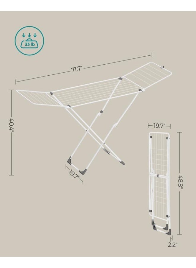 Amber Home Clothes Drying Rack, Metal Laundry Drying Rack, Foldable, Space-Saving, Free-Standing Airer, with 2 Gullwings, Indoor Outdoor Use, Bed Linen Clothing, White - Image 3
