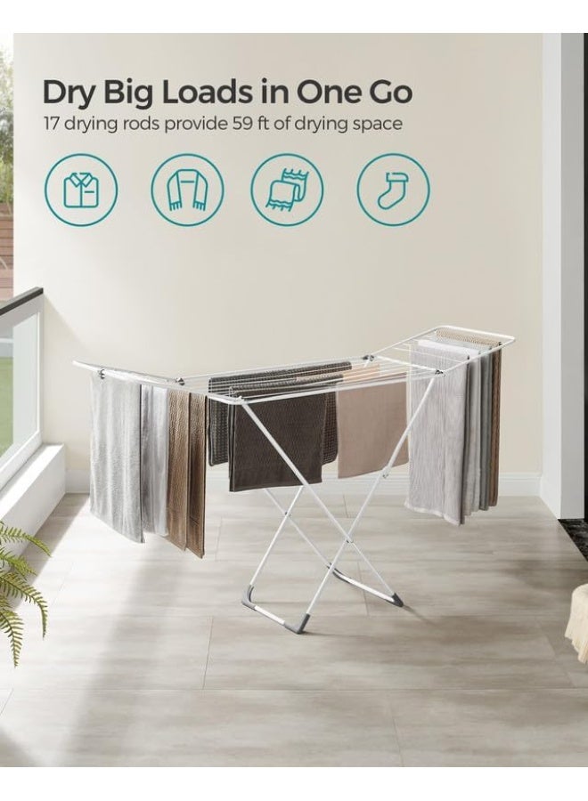 Amber Home Clothes Drying Rack, Metal Laundry Drying Rack, Foldable, Space-Saving, Free-Standing Airer, with 2 Gullwings, Indoor Outdoor Use, Bed Linen Clothing, White - Image 5