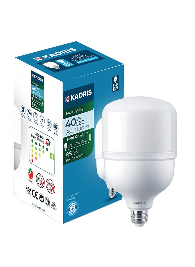 KADRIS مصباح LED بزار 40 واط ضوء النهار (أبيض بارد) LA-2112 6500 كيلوفولت موفر للطاقة مغلف بالبلاستيك الألمنيوم على شكل T 3600 لومن AC220-240V 50-60HZ، معتمد من إسماء مع ضمان سنة واحدة  - Image 1