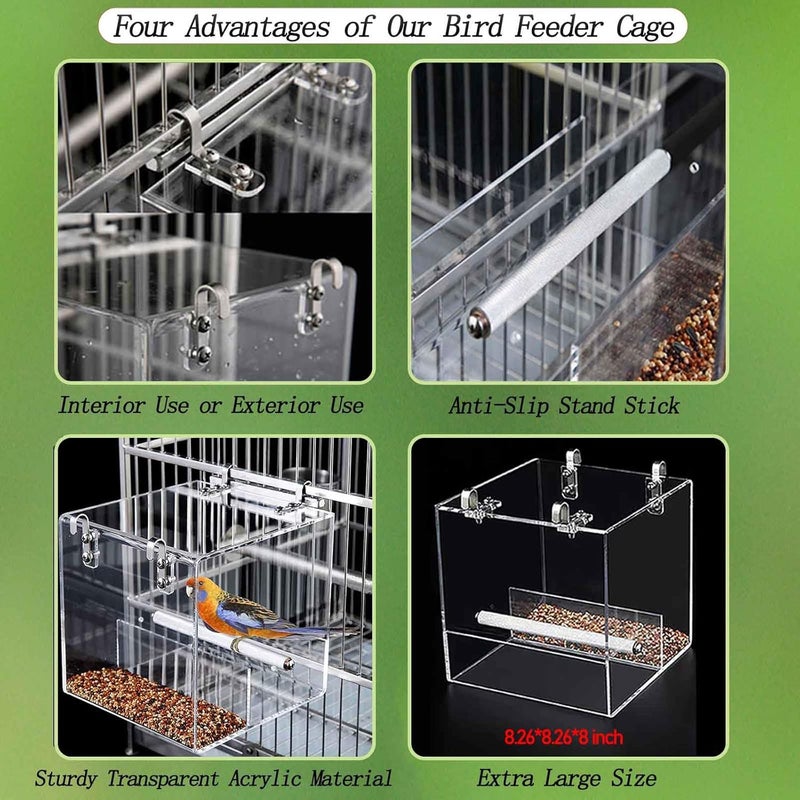Xxmbbjy Automatic Acrylic Bird Feeder for Cage, No Mess - Small Bird Parrots, Canary, Parakeet, Budgerigar, Crested Myna, Cockatiel (XL) - Image 3
