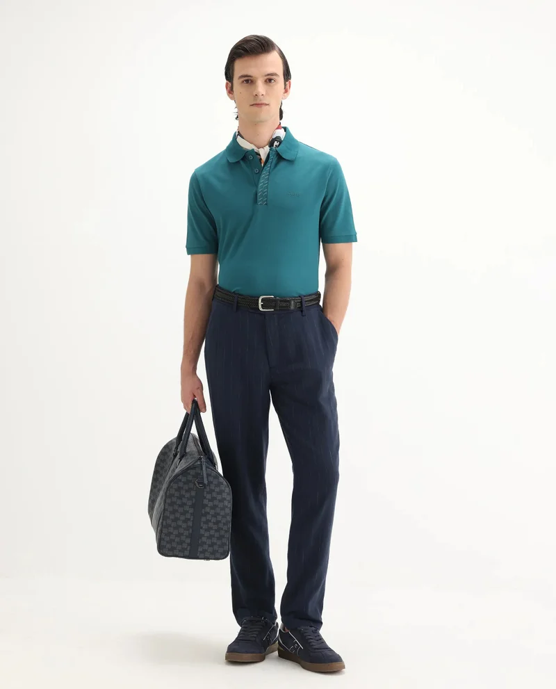 Rare Rabbit Rare Rabbit Men Arko Green Cotton Blend Fabric Short Sleeve Regular Collared with Jacquard Placket Button Closure Plain Polo T-Shirt