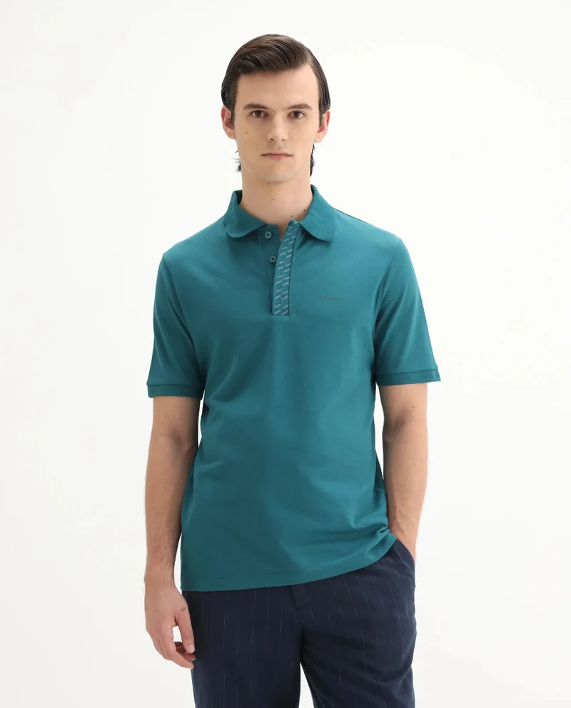 Rare Rabbit Men's Jacquard Placket Solid Cotton Polo