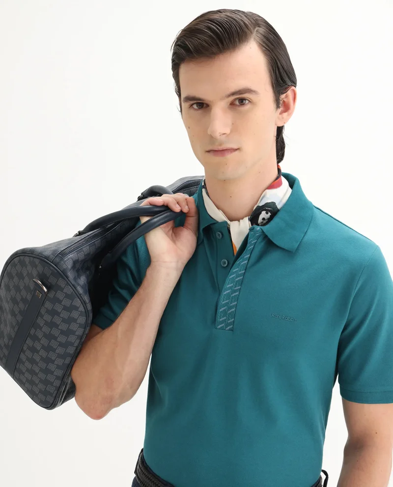 Rare Rabbit Rare Rabbit Men Arko Green Cotton Blend Fabric Short Sleeve Regular Collared with Jacquard Placket Button Closure Plain Polo T-Shirt