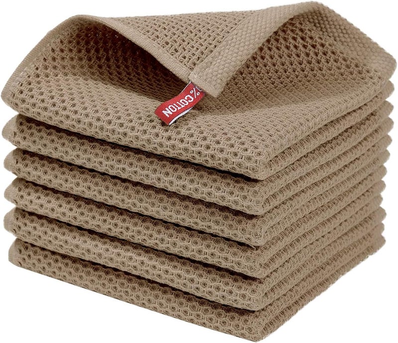 Homaxy 100% Cotton Waffle Weave Kitchen Dish Cloths, Ultra Soft Absorbent Quick Drying Dish Towels, 12 x 12 Inches, 6-Pack, Tan - Image 1