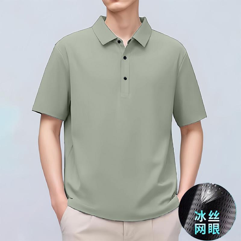 [Selection] Quality Mens Polo Shirt Mens Short-sleeved New T-shirt Ice Silk Top Business Breathable T-shirt Pure green [butterfly polo shirt] 