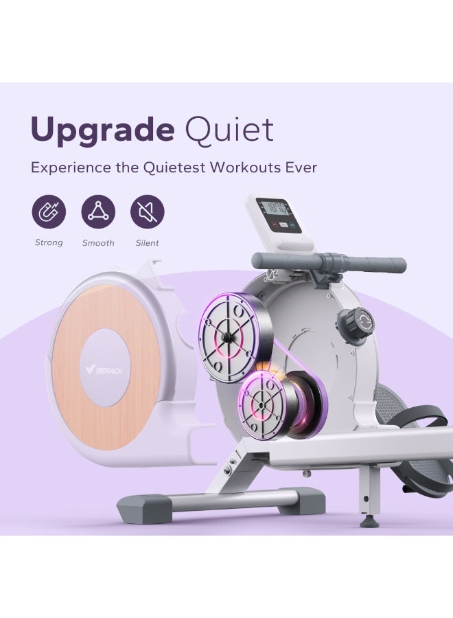 ميراتش آلات تجديف ميراش للاستخدام المنزلي، آلة تجديف مغناطيسية بـ 16 مستوى، آلة تجديف ذات مقاومة هادئة، سكة انزلاق مزدوجة بسعة وزن قصوى تصل إلى 350 رطلاً، متوافقة مع التطبيقات - Image 2