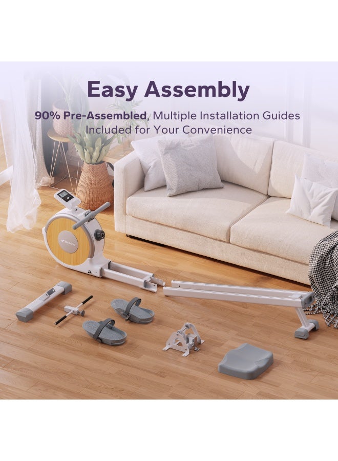 ميراتش آلات تجديف ميراش للاستخدام المنزلي، آلة تجديف مغناطيسية بـ 16 مستوى، آلة تجديف ذات مقاومة هادئة، سكة انزلاق مزدوجة بسعة وزن قصوى تصل إلى 350 رطلاً، متوافقة مع التطبيقات - Image 5