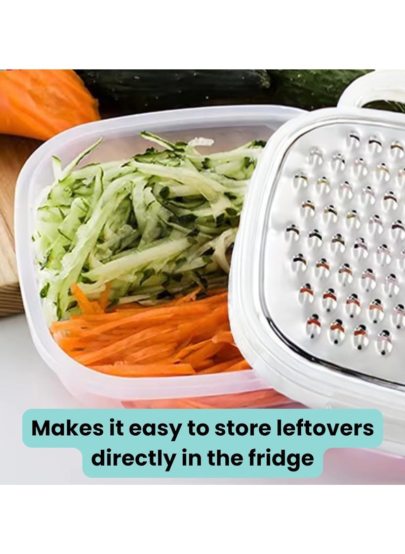 VIO - Stainless Steel Ginger Garlic Grater with Handle Container and Lid Vegetable Chopper Slicer Shredder for Parmesan Cheese Chocolate Shredder with Storage Box Easy to Use Kitchen Tool - Image 1