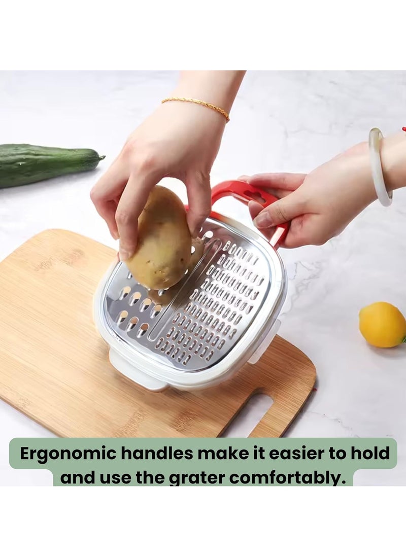VIO - Stainless Steel Ginger Garlic Grater with Handle Container and Lid Vegetable Chopper Slicer Shredder for Parmesan Cheese Chocolate Shredder with Storage Box Easy to Use Kitchen Tool - Image 1