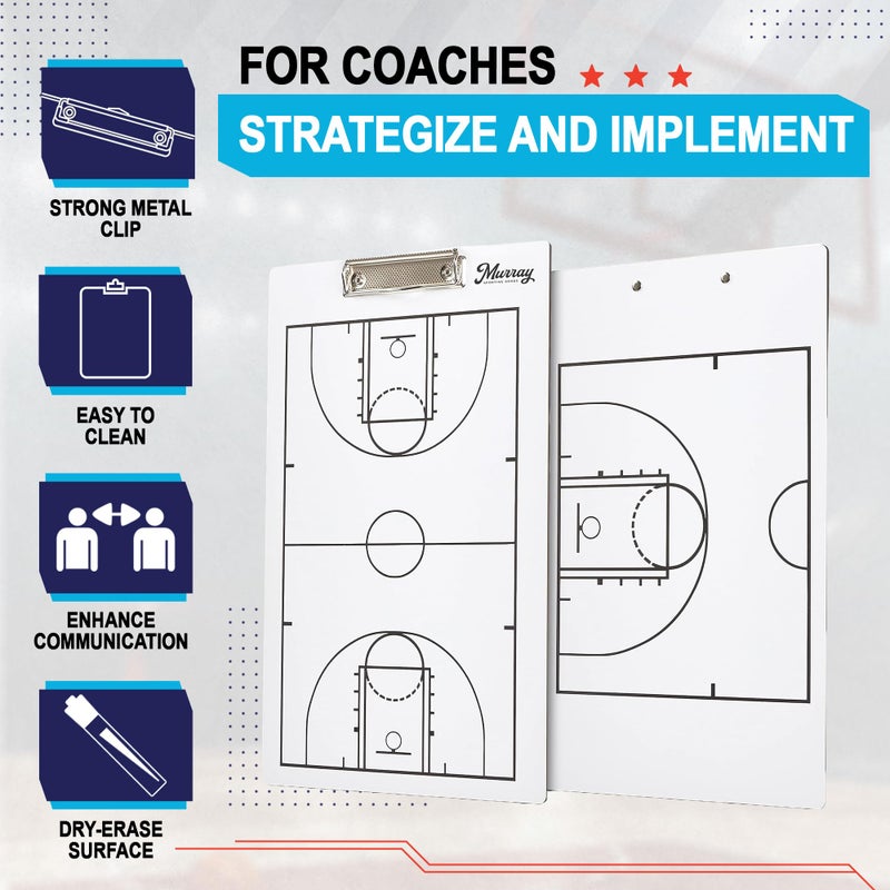Murray Sporting Goods Dry Erase Coaches Clipboard | Double-Sided Dry Erase White Board (Basketball) - Image 2