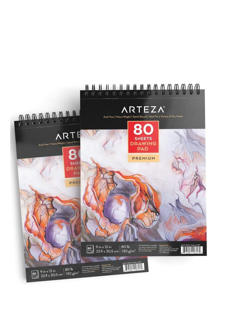 دفتر رسم، 9" × 12"، 80 ورقة - عبوة من 2