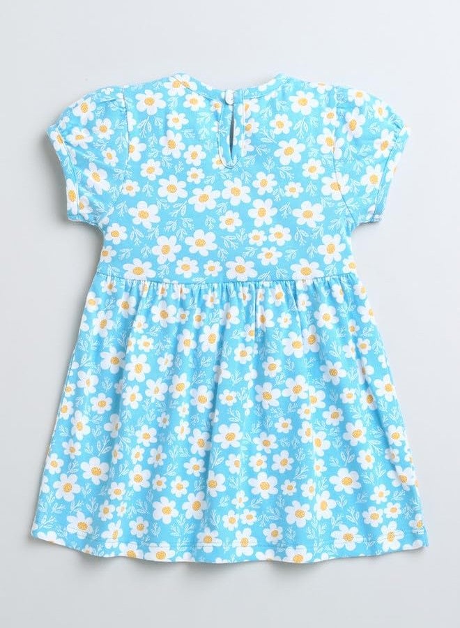 BUMZEE Blue Girls Cap Sleeves Cotton Knee Length Casual Frock Age - 3-6 Months (Peb9647B-blu) - Image 2