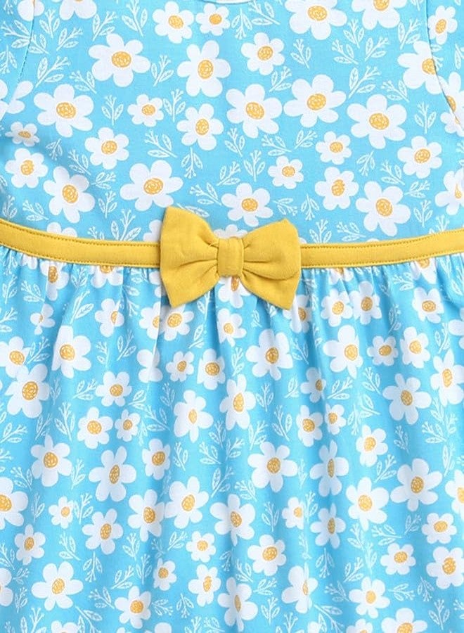 BUMZEE Blue Girls Cap Sleeves Cotton Knee Length Casual Frock Age - 3-6 Months (Peb9647B-blu) - Image 3