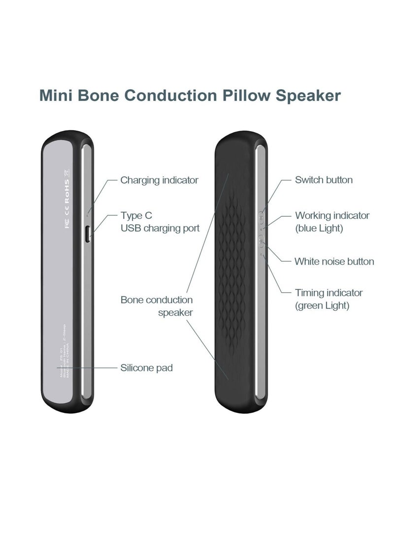 Generic - Pillow Speaker Bone Conduction Stereo, Mini Portable Bluetooth Sleep Speaker, Insomnia White Noise Machine, for Deep Sleeping, Side Sleepers (Black) - Image 1