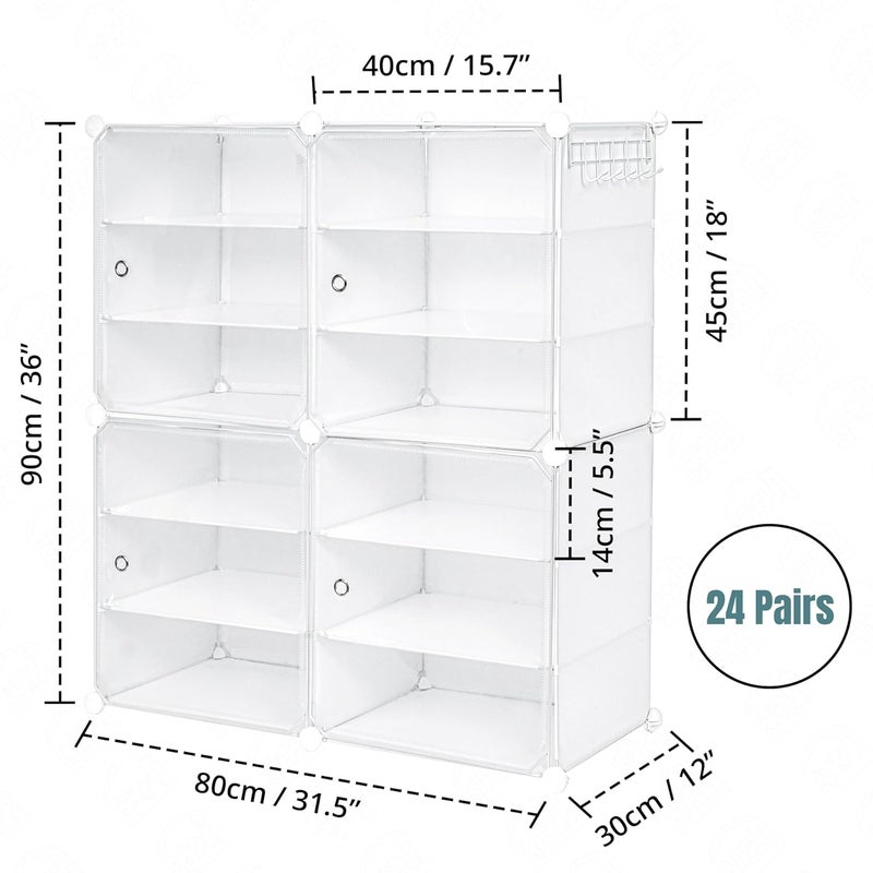 ABOUT SPACE Shoe Rack for Home with Door 24 Pair DIY Slipper Stand with Hanger 4 Cube Expandable Shelves Closed Shoes Rack for Home Men Women Heels Boots FlipFlops WhiteL 80 x B 30 x H 90 cm - Image 2
