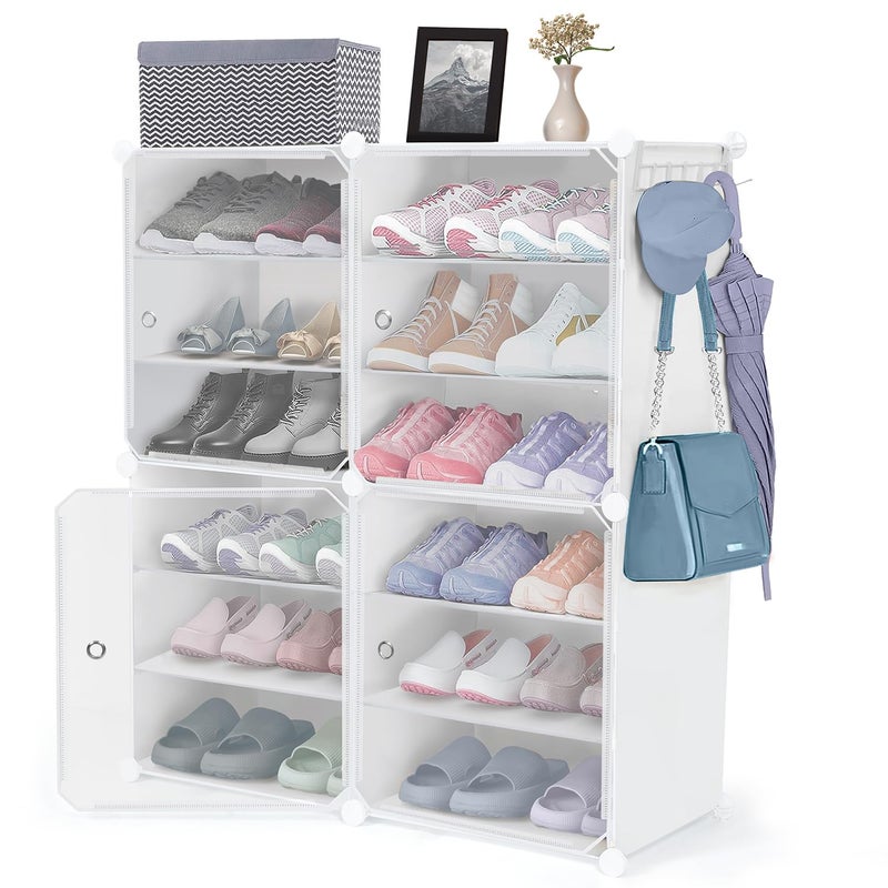 ABOUT SPACE Shoe Rack for Home with Door 24 Pair DIY Slipper Stand with Hanger 4 Cube Expandable Shelves Closed Shoes Rack for Home Men Women Heels Boots FlipFlops WhiteL 80 x B 30 x H 90 cm - Image 1