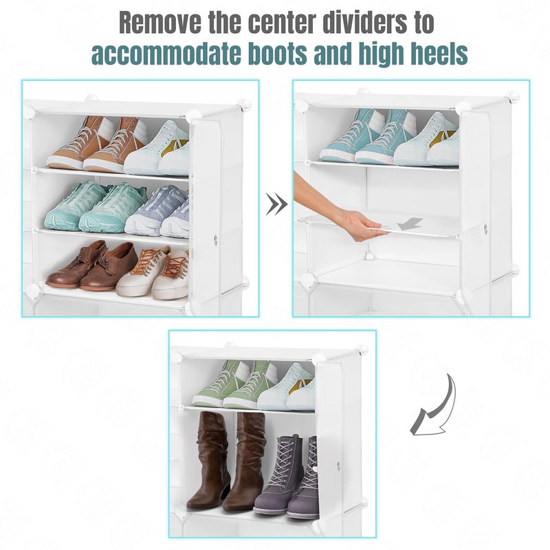 ABOUT SPACE Shoe Rack for Home with Door 24 Pair DIY Slipper Stand with Hanger 4 Cube Expandable Shelves Closed Shoes Rack for Home Men Women Heels Boots FlipFlops WhiteL 80 x B 30 x H 90 cm - Image 5