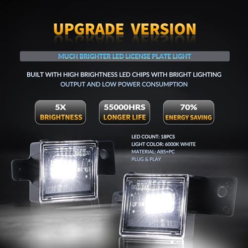 DERMOKA LED License Plate Lights For 2014-2025 Chevy Silverado GMC Sierra 1500 2500HD 3500HD Tag Lamp Assembly, 6000K White 2PCS - Image 2