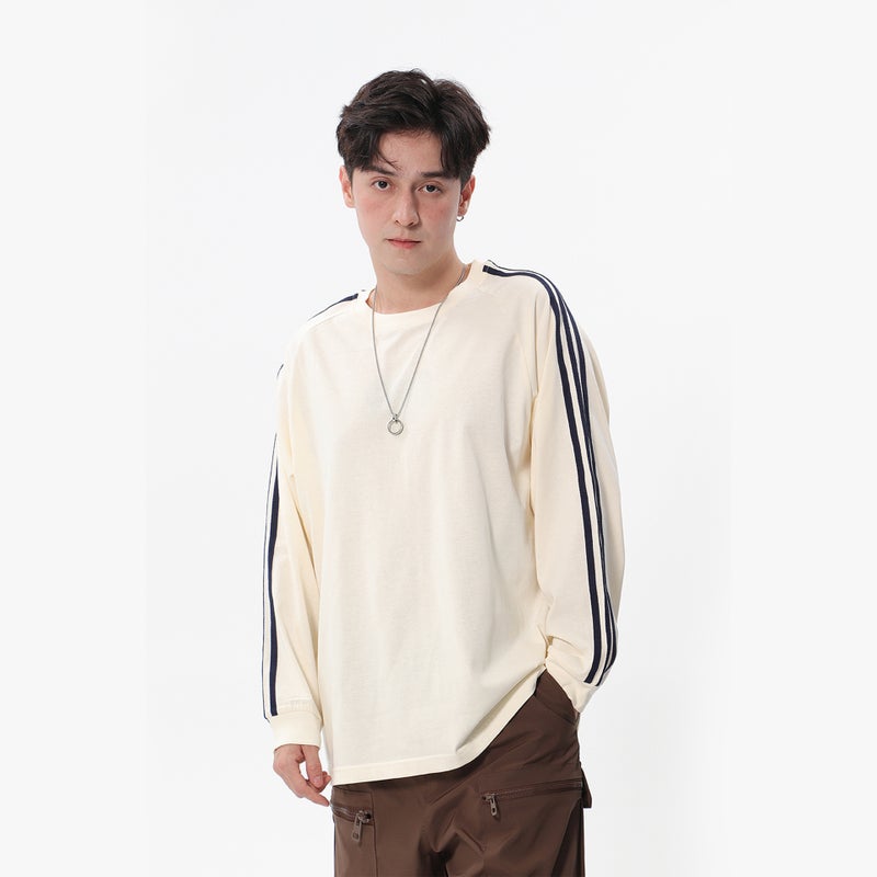Early Autumn 240G Heavy Three Bar Design Crewneck Long Sleeve T-Shirt Men'S Fashion Brand College Style Long Sleeve Men'S And Women'S Same Style - Image 1