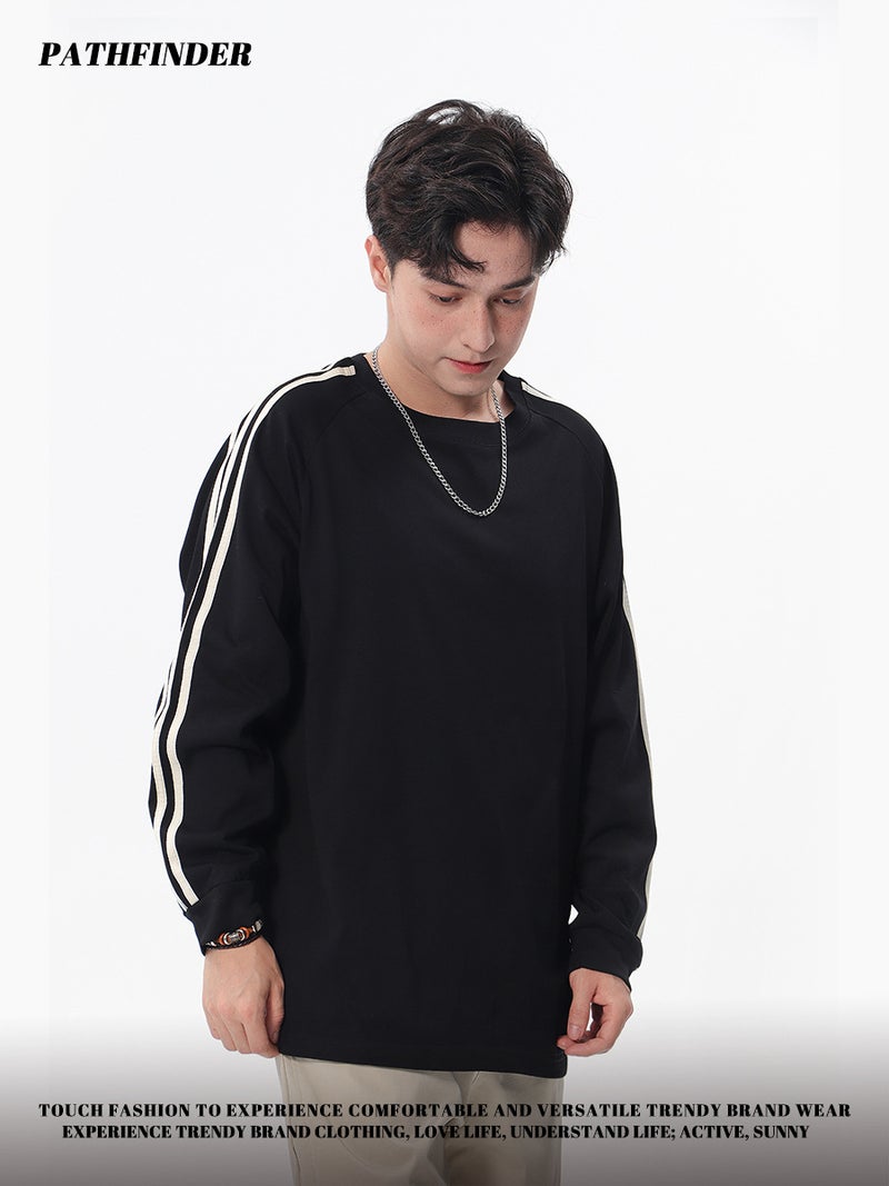 Early Autumn 240G Heavy Three Bar Design Crewneck Long Sleeve T-Shirt Men'S Fashion Brand College Style Long Sleeve Men'S And Women'S Same Style - Image 2