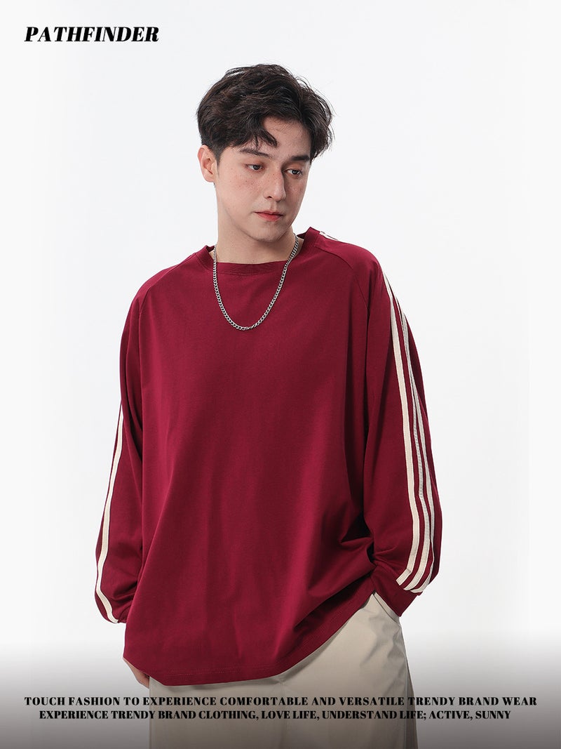 Early Autumn 240G Heavy Three Bar Design Crewneck Long Sleeve T-Shirt Men'S Fashion Brand College Style Long Sleeve Men'S And Women'S Same Style - Image 3