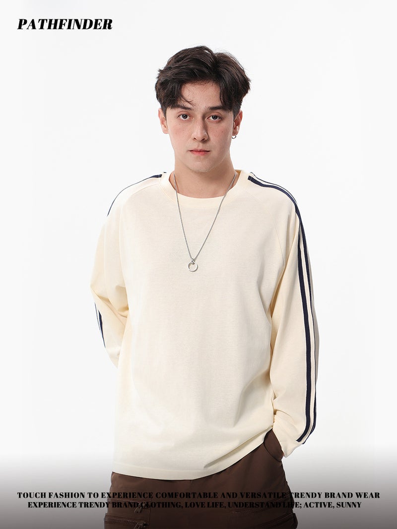 Early Autumn 240G Heavy Three Bar Design Crewneck Long Sleeve T-Shirt Men'S Fashion Brand College Style Long Sleeve Men'S And Women'S Same Style - Image 4