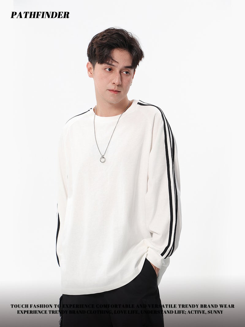 Early Autumn 240G Heavy Three Bar Design Crewneck Long Sleeve T-Shirt Men'S Fashion Brand College Style Long Sleeve Men'S And Women'S Same Style - Image 5