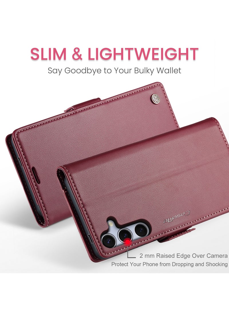 CaseMe Flip Wallet Case For Samsung Galaxy S25 RFID Blocking PU Leather Wallet Flip Folio Case with Card Holder Kickstand Shockproof Phone Cover - Red - Image 2