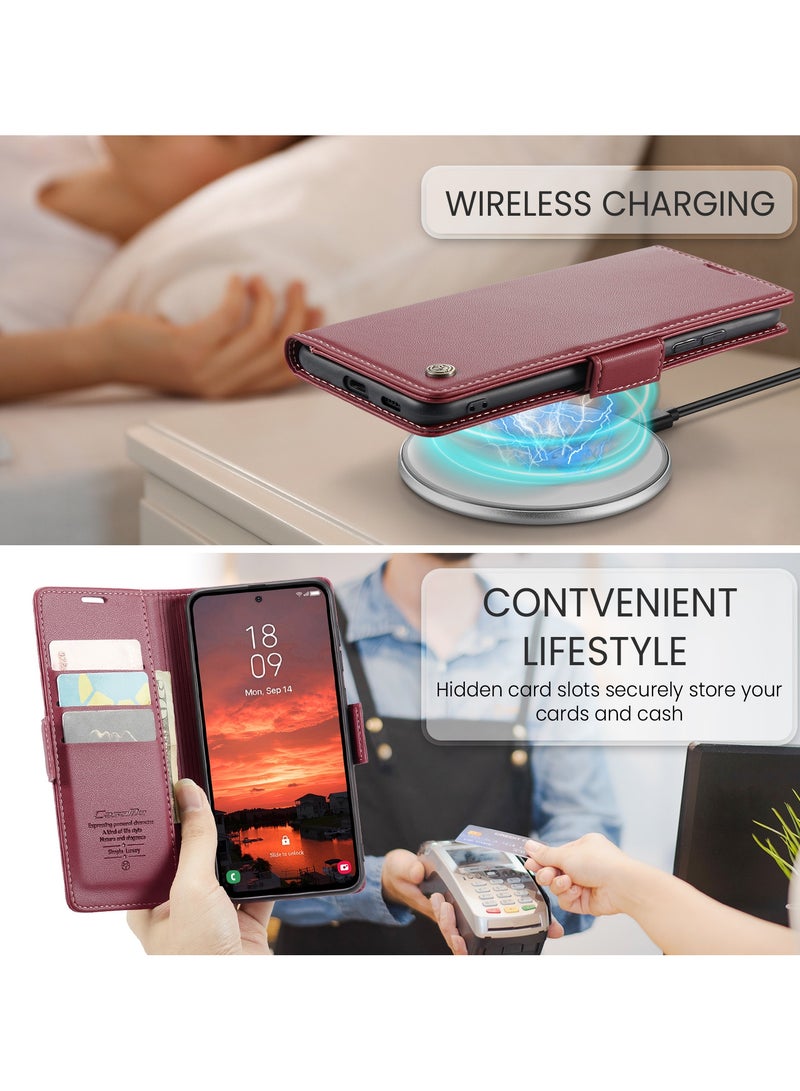 CaseMe Flip Wallet Case For Samsung Galaxy S25 RFID Blocking PU Leather Wallet Flip Folio Case with Card Holder Kickstand Shockproof Phone Cover - Red - Image 5