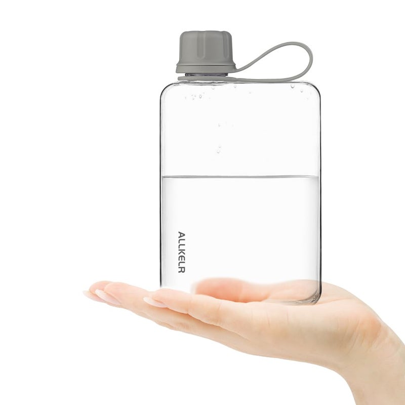 ALLKELR Portable Flat Water Bottle,BPA Free Reusable Tritan Plastic Travel Water Bottle Cup,Lightweight Leakproof Slim Water Bottle Fits Purse,Backpacking, Hiking (Gray, 17 oz) - Image 2