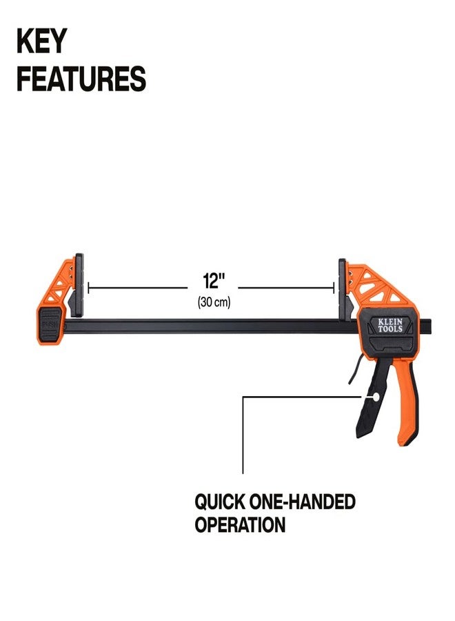 Klein Tools 47551 Speed-Klamp 12-Inch, Clamp/Spreader 2 Pack, 150-Pound Clamping Force, One-Handed-Operation for Woodworking and Metal Projects - Image 3