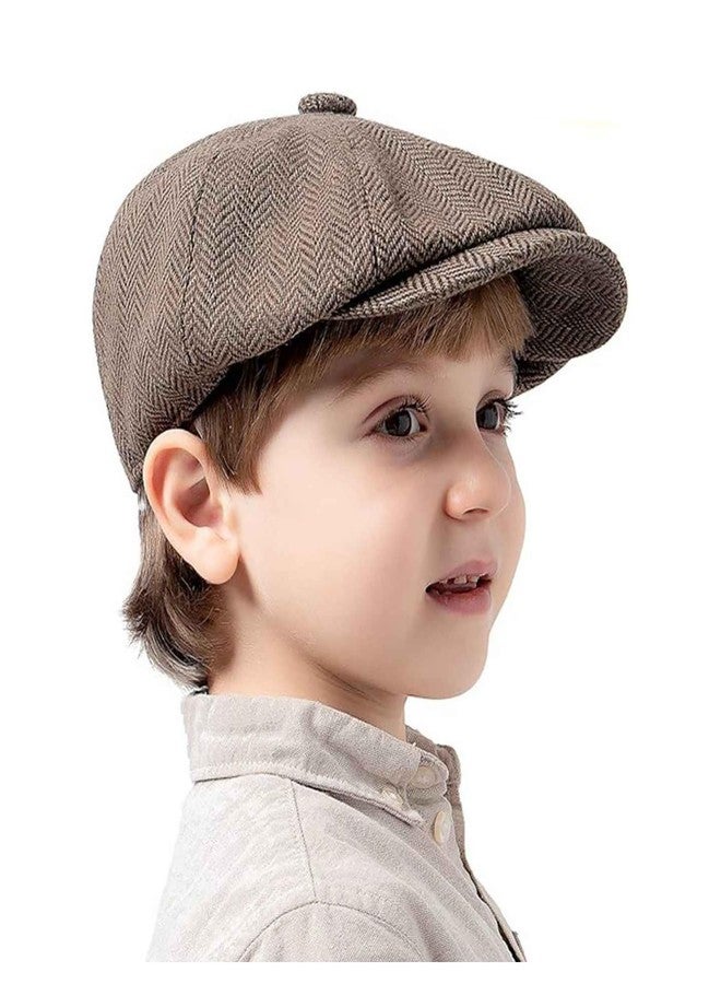 CXQRR Kids Boys Wool Newsboy Cap for 4-9 Years - Vintage Tweed Flat Beret Cabbie Hat for Toddler Boys Girls Pageboy Dark Khaki - Image 1