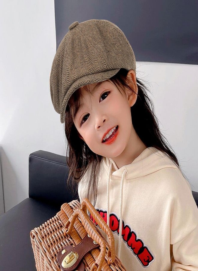 CXQRR Kids Boys Wool Newsboy Cap for 4-9 Years - Vintage Tweed Flat Beret Cabbie Hat for Toddler Boys Girls Pageboy Dark Khaki - Image 5