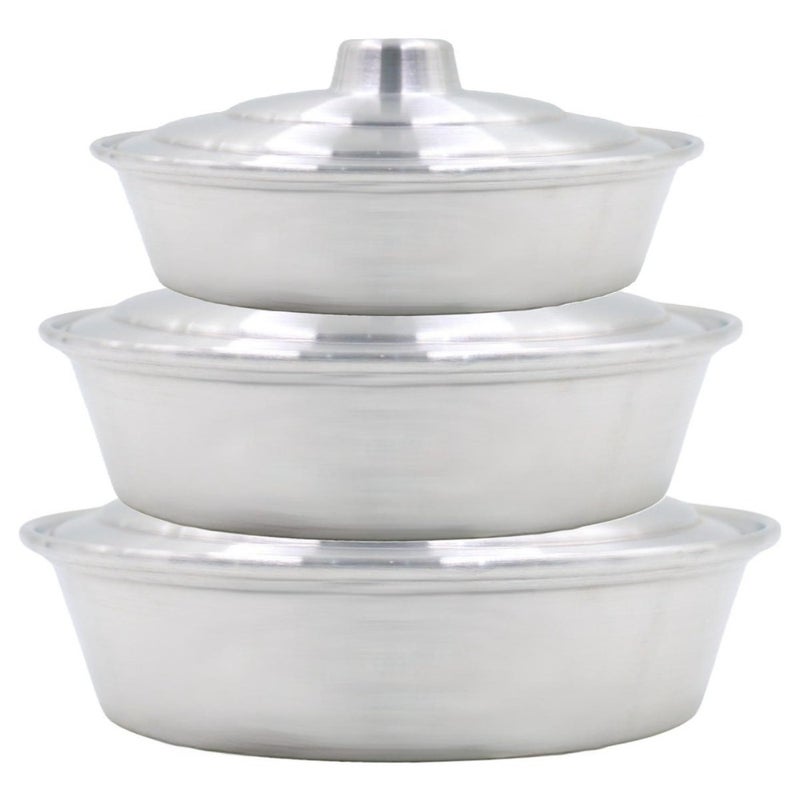 A set of 3 pieces of aluminum Round oven trays with a lid - Image 1
