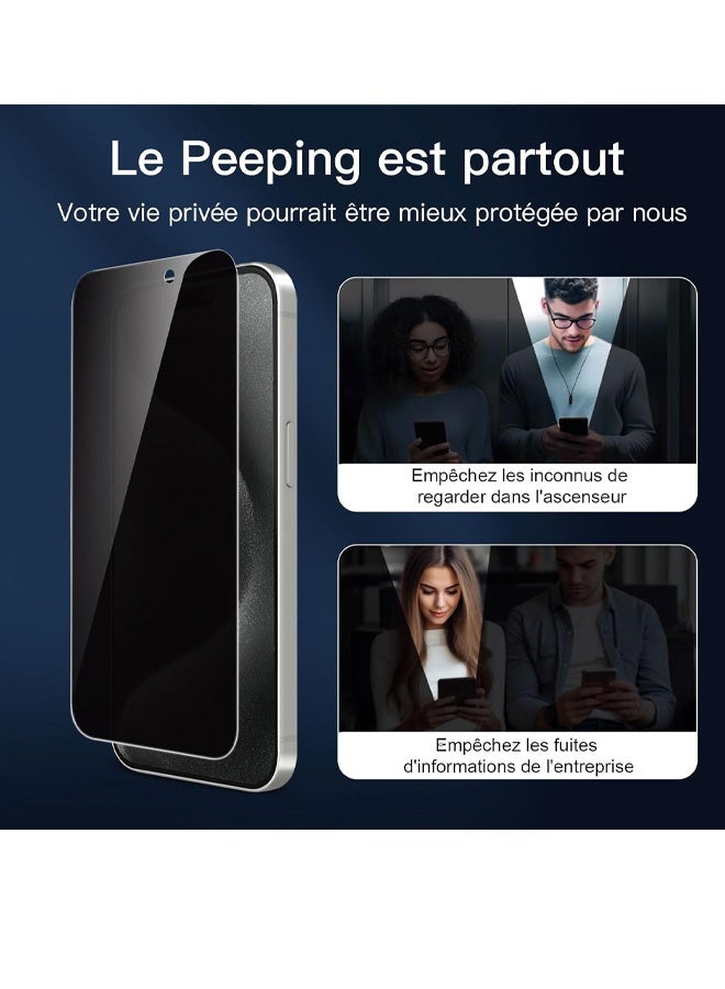 Protection D'écran Complète Pour IPhone 15 Pro Max 6,7 Pouces, Bord Noir, Film En Verre Trempé Avec Outil D'installation Facile, Compatible Avec Les Coques De Téléphone, Lot De 2 - Image 5