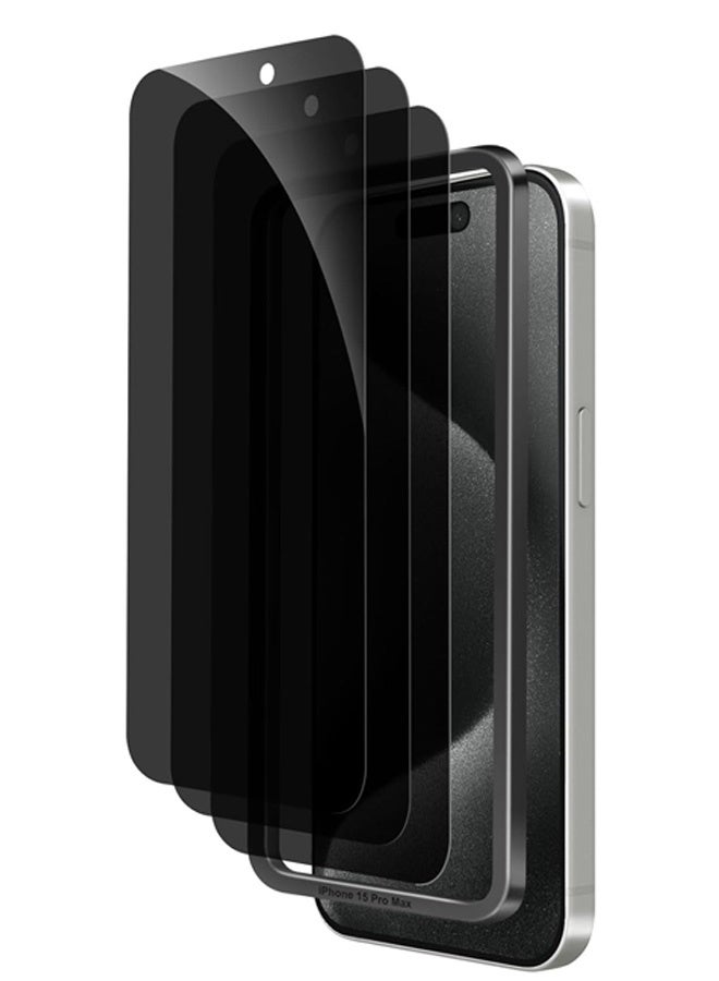 Protection D'écran Complète Pour IPhone 15 Pro Max 6,7 Pouces, Bord Noir, Film En Verre Trempé Avec Outil D'installation Facile, Compatible Avec Les Coques De Téléphone, Lot De 2 - Image 1